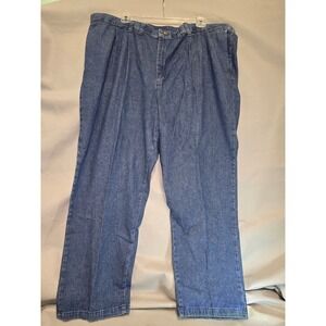 Lee Relaxed Fit Pleated Front Stain Resistant Denim Jeans Mens Size 52x32 Blue